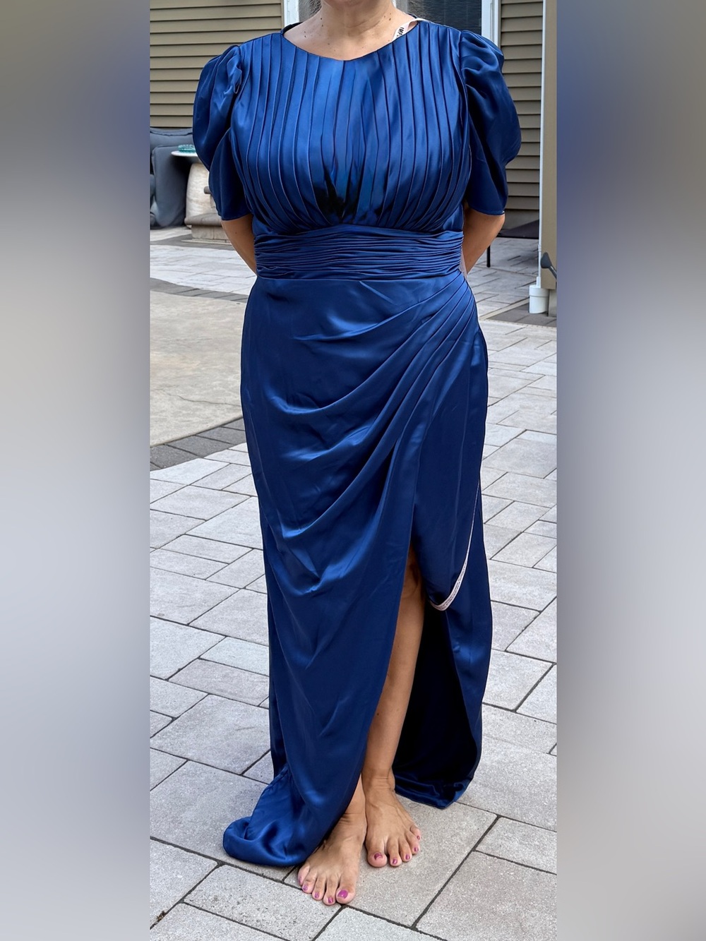 Mac Duggal Royal Blue Pleated Satin Evening Gown